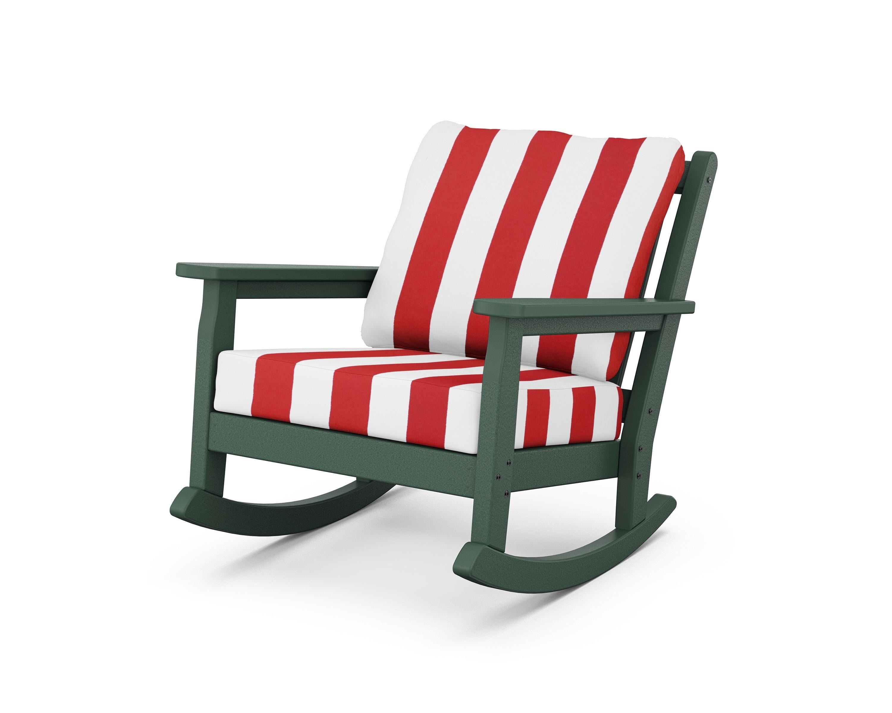 POLYWOOD® Chippendale Deep Seating Rocking Chair in Green / Cabana Stripe Crimson