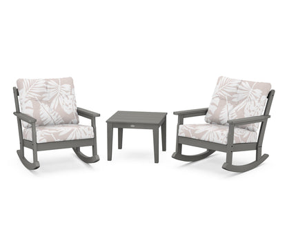 POLYWOOD® Vineyard 3-Piece Deep Seating Rocker Set in Slate Grey / Leaf Dune Burlap