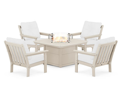 POLYWOOD® Vineyard 5-Piece Conversation Set with Fire Pit Table in Sand / Natural