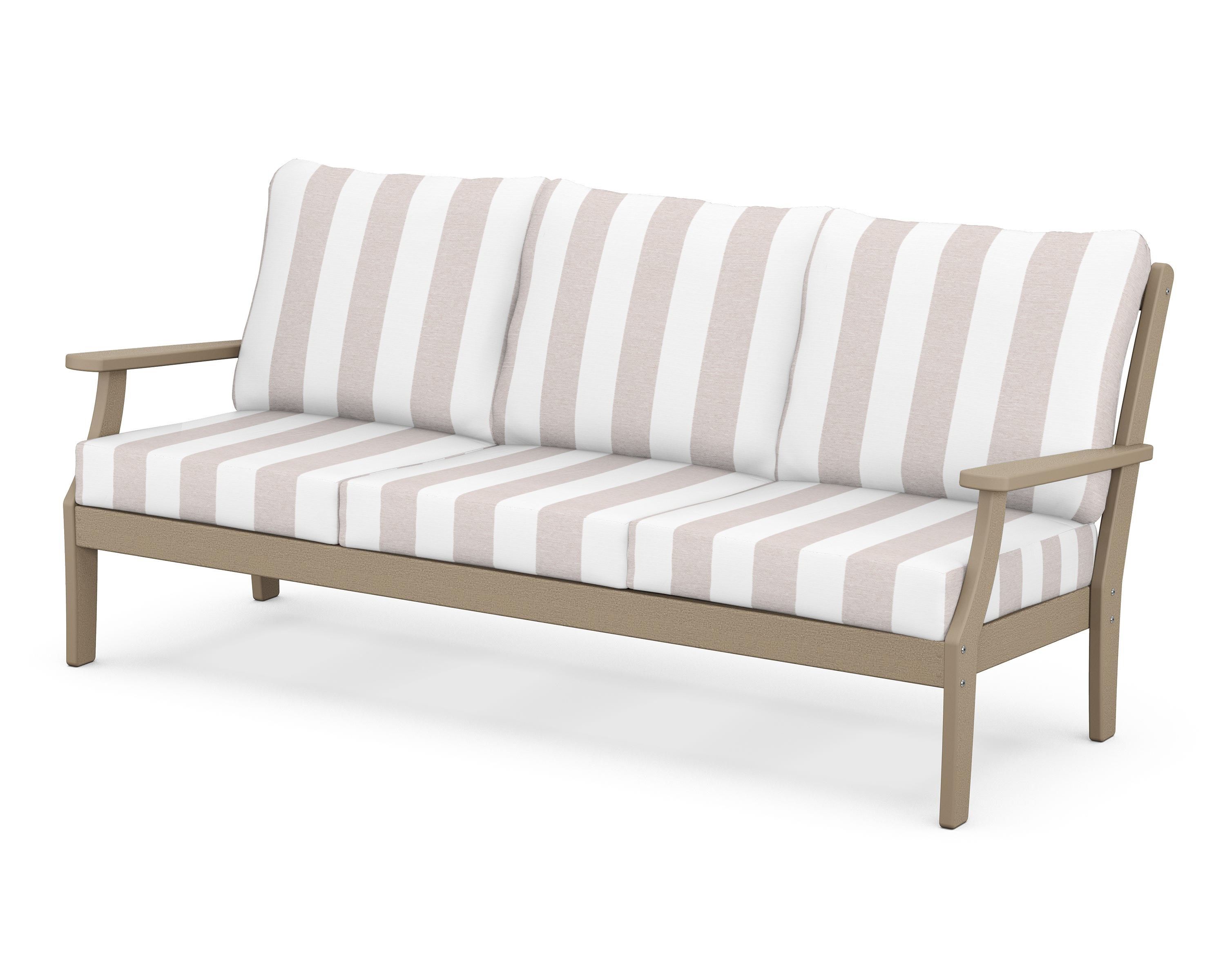 POLYWOOD® Braxton Deep Seating Sofa in Vintage Sahara / Cabana Stripe Dune Burlap