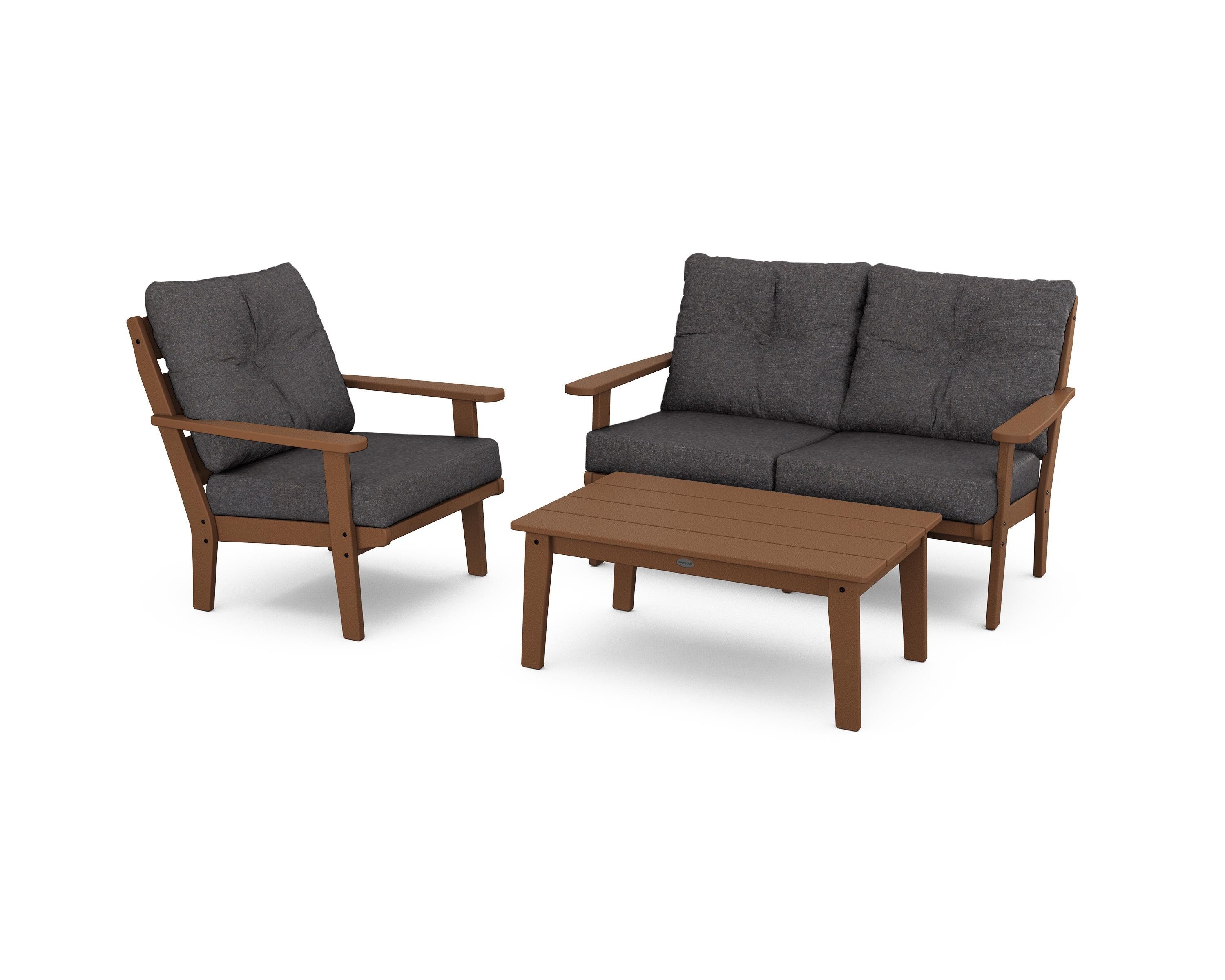 POLYWOOD® Lakeside 3-Piece Deep Seating Set in Teak / Ash Charcoal