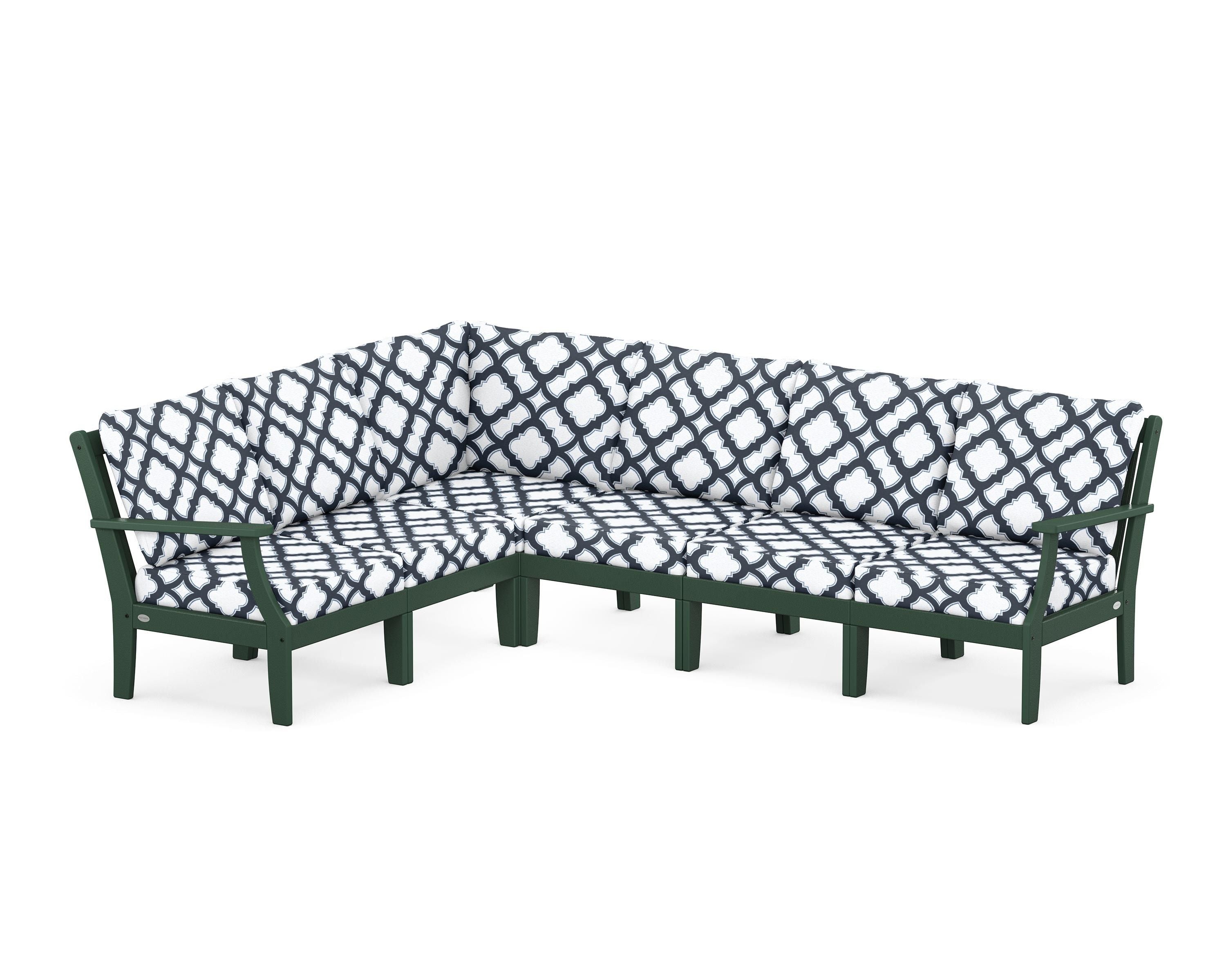 POLYWOOD® Braxton Modular 6-Piece Deep Seating Set in Green / Trellis Marine Indigo