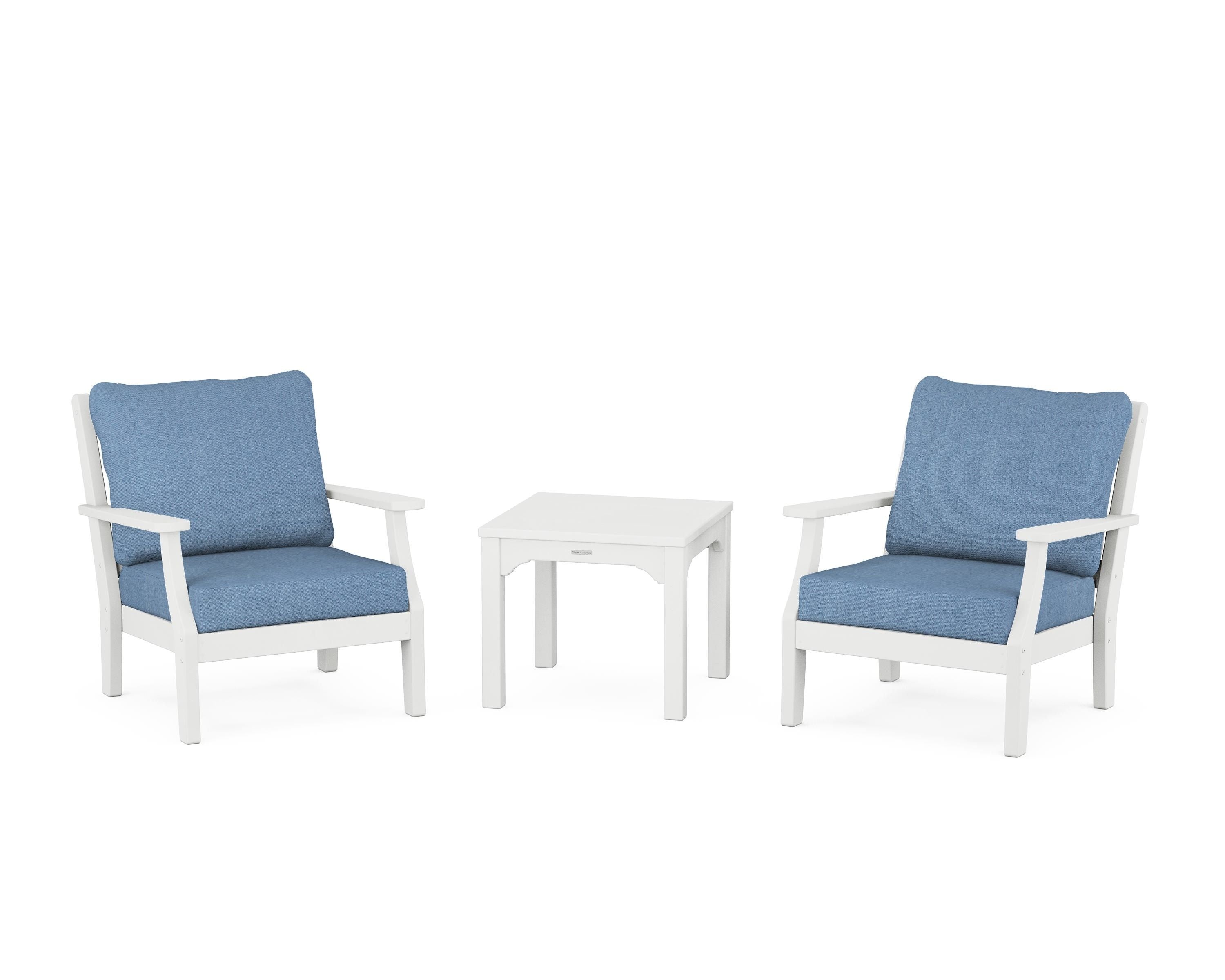 Martha Stewart by POLYWOOD® Chinoiserie 3-Piece Deep Seating Set in White / Sky Blue
