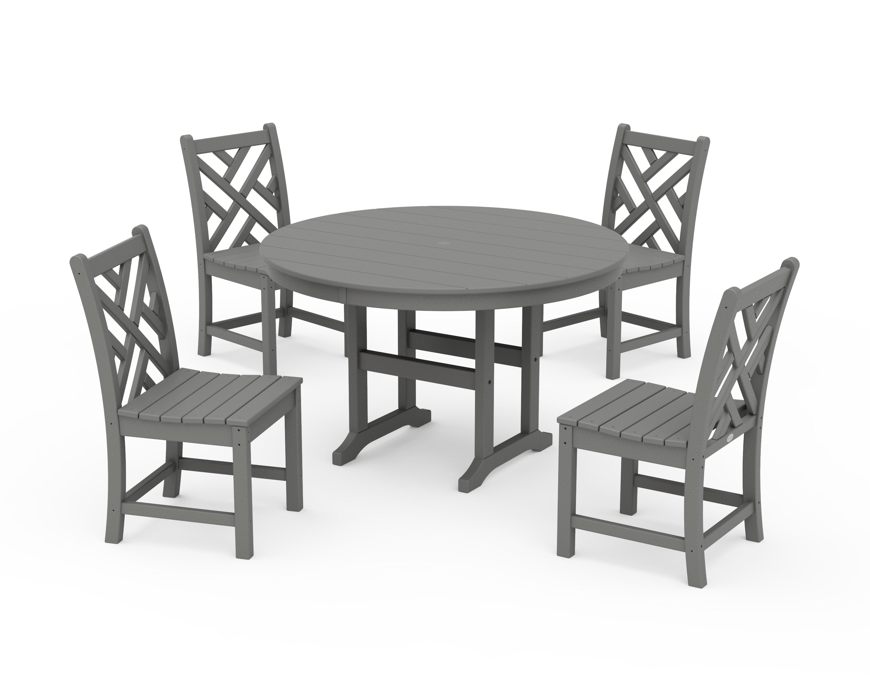 POLYWOOD® Chippendale 5-Piece Round Farmhouse Side Chair Dining Set in Slate Grey