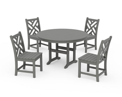 POLYWOOD® Chippendale 5-Piece Round Farmhouse Side Chair Dining Set in Slate Grey