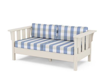 Martha Stewart by POLYWOOD® Acadia Deep Seating Loveseat in Sand / Buffalo Plaid Sky Blue