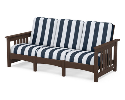 POLYWOOD® Club Mission Sofa in Mahogany / Cabana Stripe Marine Indigo