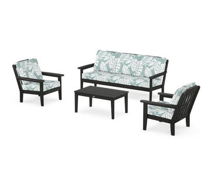 Country Living Cottage 4-Piece Deep Seating Set with Sofa in Black / Leaf Glacier Spa