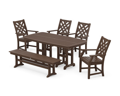 Country Living Wovendale 6-Piece Farmhouse Dining Set with Bench in Mahogany