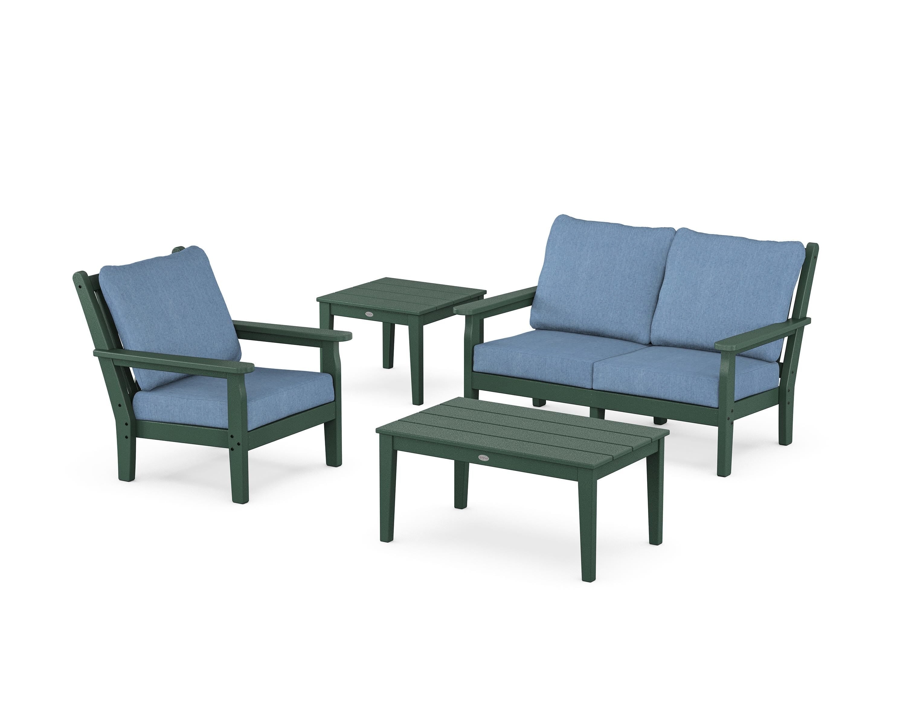 POLYWOOD® Chippendale 4-Piece Deep Seating Set in Green / Sky Blue