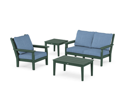 POLYWOOD® Chippendale 4-Piece Deep Seating Set in Green / Sky Blue