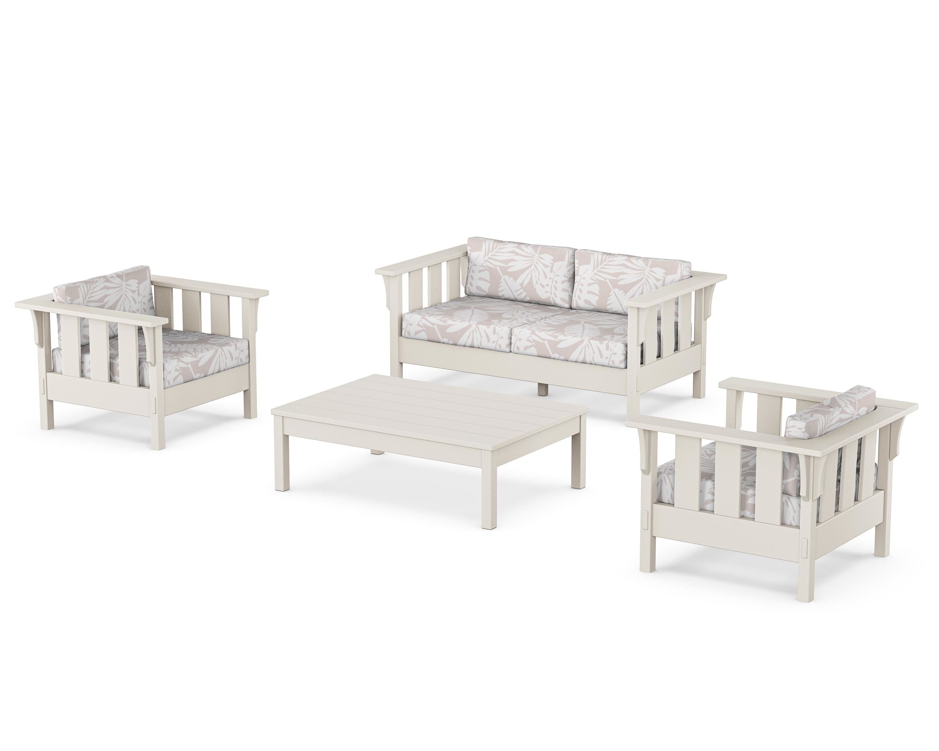Martha Stewart by POLYWOOD® Acadia 4-Piece Deep Seating Set with Loveseat in Sand / Leaf Dune Burlap
