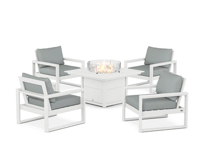POLYWOOD® EDGE Sectional 5-Piece Deep Seating Set with Fire Pit Table in White / Spa