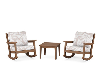 POLYWOOD® Chippendale 3-Piece Deep Seating Rocker Set in Teak / Leaf Dune Burlap