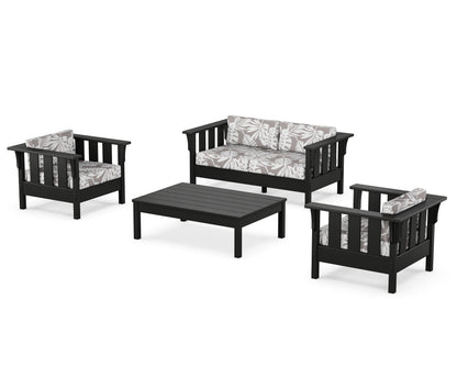 Martha Stewart by POLYWOOD® Acadia 4-Piece Deep Seating Set with Loveseat in Black / Leaf Grey Mist