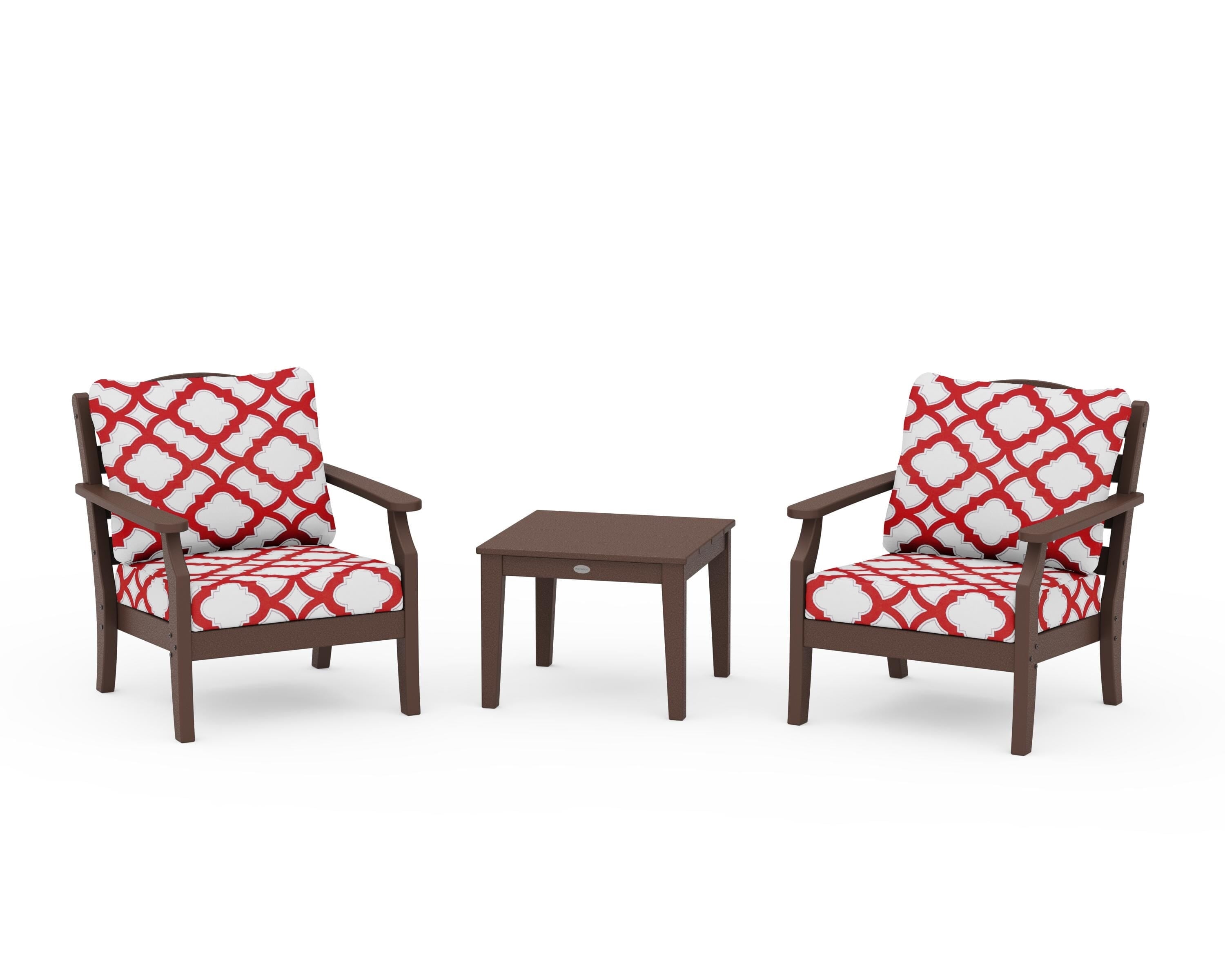 Draper James™ by  POLYWOOD® Savannah 3-Piece Deep Seating Set in Mahogany / Trellis Crimson