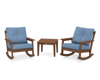POLYWOOD® Vineyard 3-Piece Deep Seating Rocker Set in Teak / Sky Blue