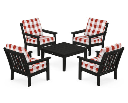 POLYWOOD® Vineyard 5-Piece Deep Seating Conversation Set in Black / Buffalo Plaid Crimson