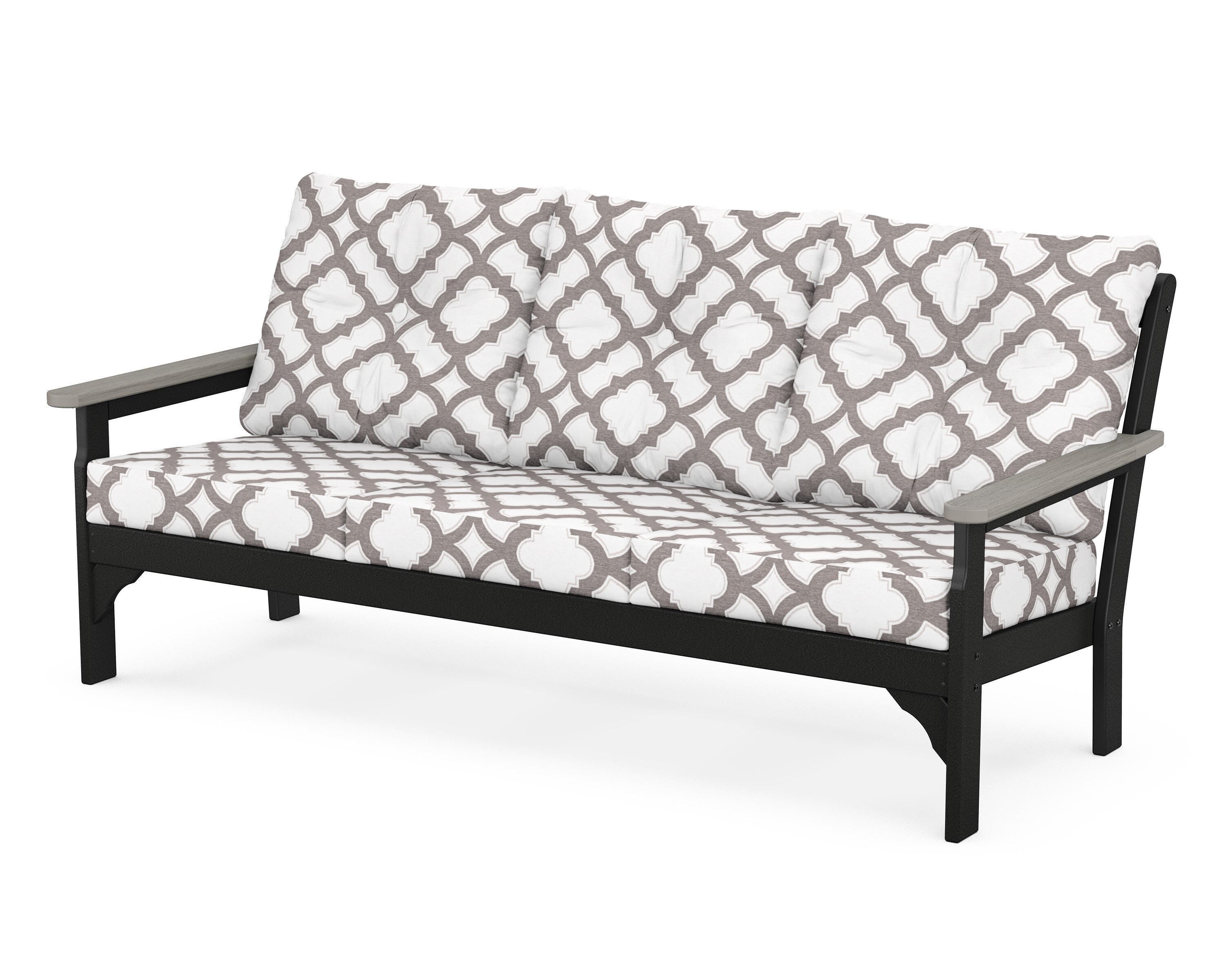 POLYWOOD® Vineyard Deep Seating Sofa in Black / Driftwood / Trellis Grey Mist