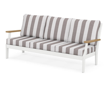 POLYWOOD® Braxton Deep Seating Sofa in White / Natural / Cabana Stripe Grey Mist