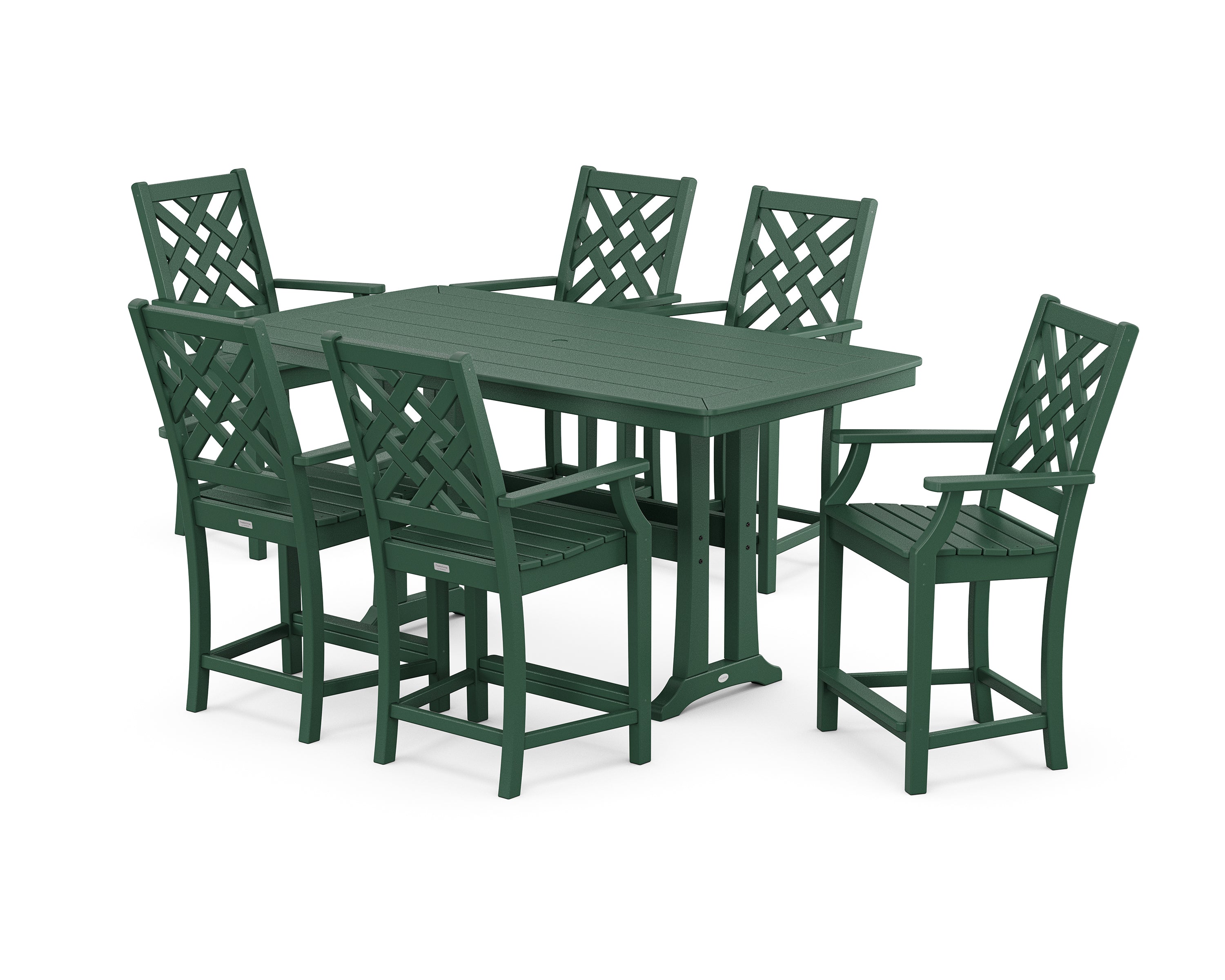 Country Living Wovendale Arm Chair 7-Piece Counter Set with Trestle Legs in Green