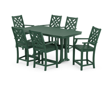 Country Living Wovendale Arm Chair 7-Piece Counter Set with Trestle Legs in Green