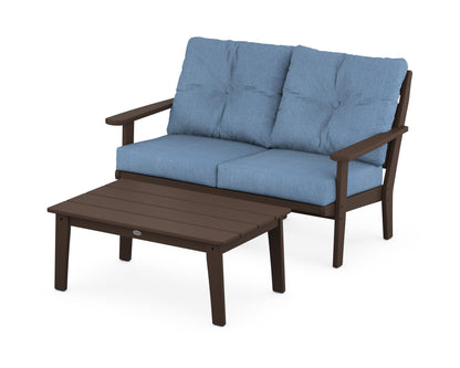 POLYWOOD® Lakeside 2-Piece Lounge Loveseat Set in Mahogany / Sky Blue