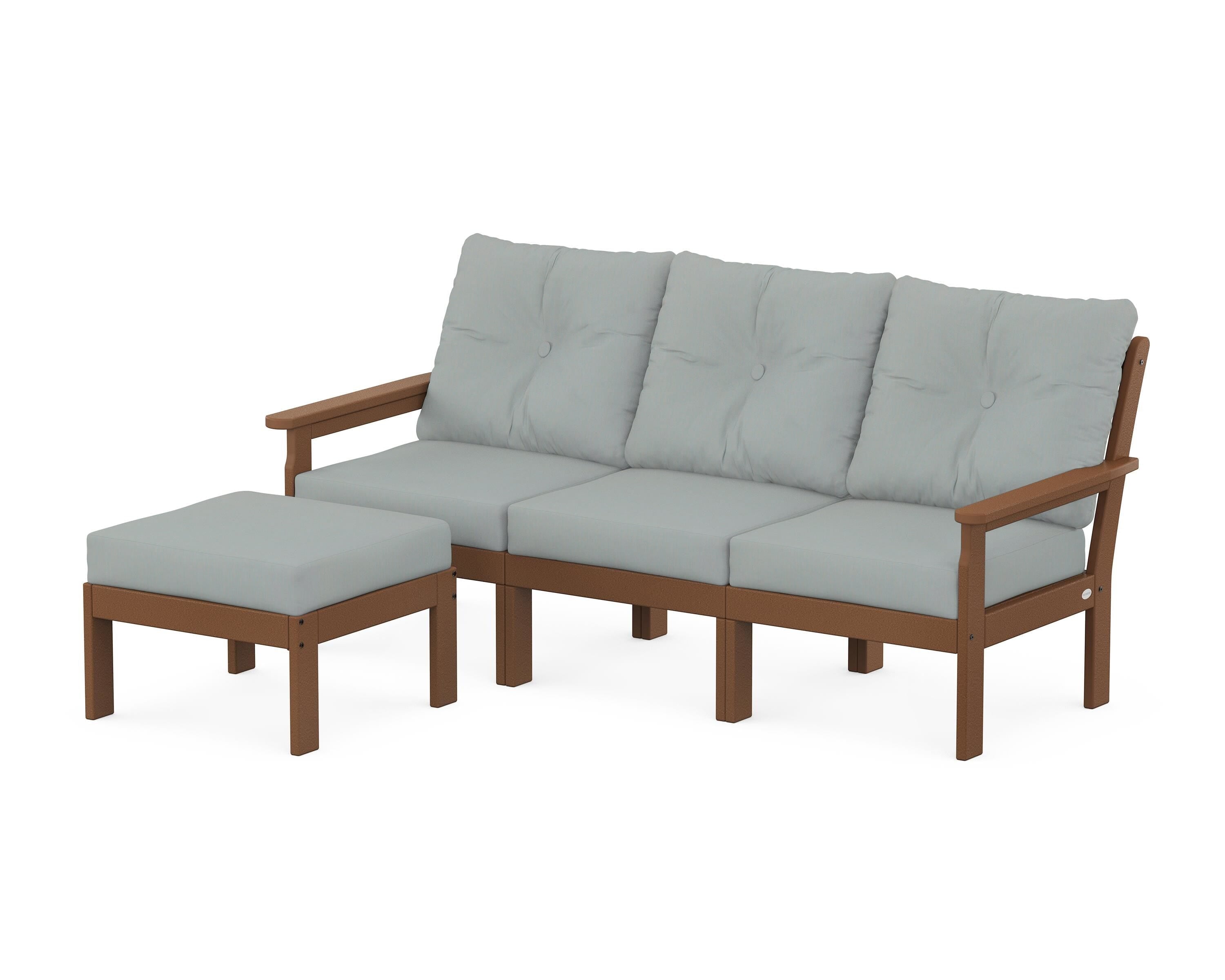 POLYWOOD® Vineyard 4-Piece Sectional with Ottoman in Teak / Spa