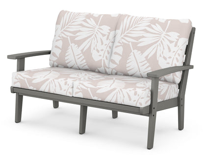 POLYWOOD® Grant Park Deep Seating Loveseat in Slate Grey / Leaf Dune Burlap