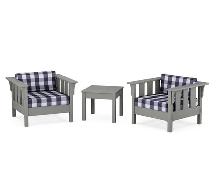 Martha Stewart by POLYWOOD® Acadia 3-Piece Deep Seating Set in Slate Grey / Buffalo Plaid Navy