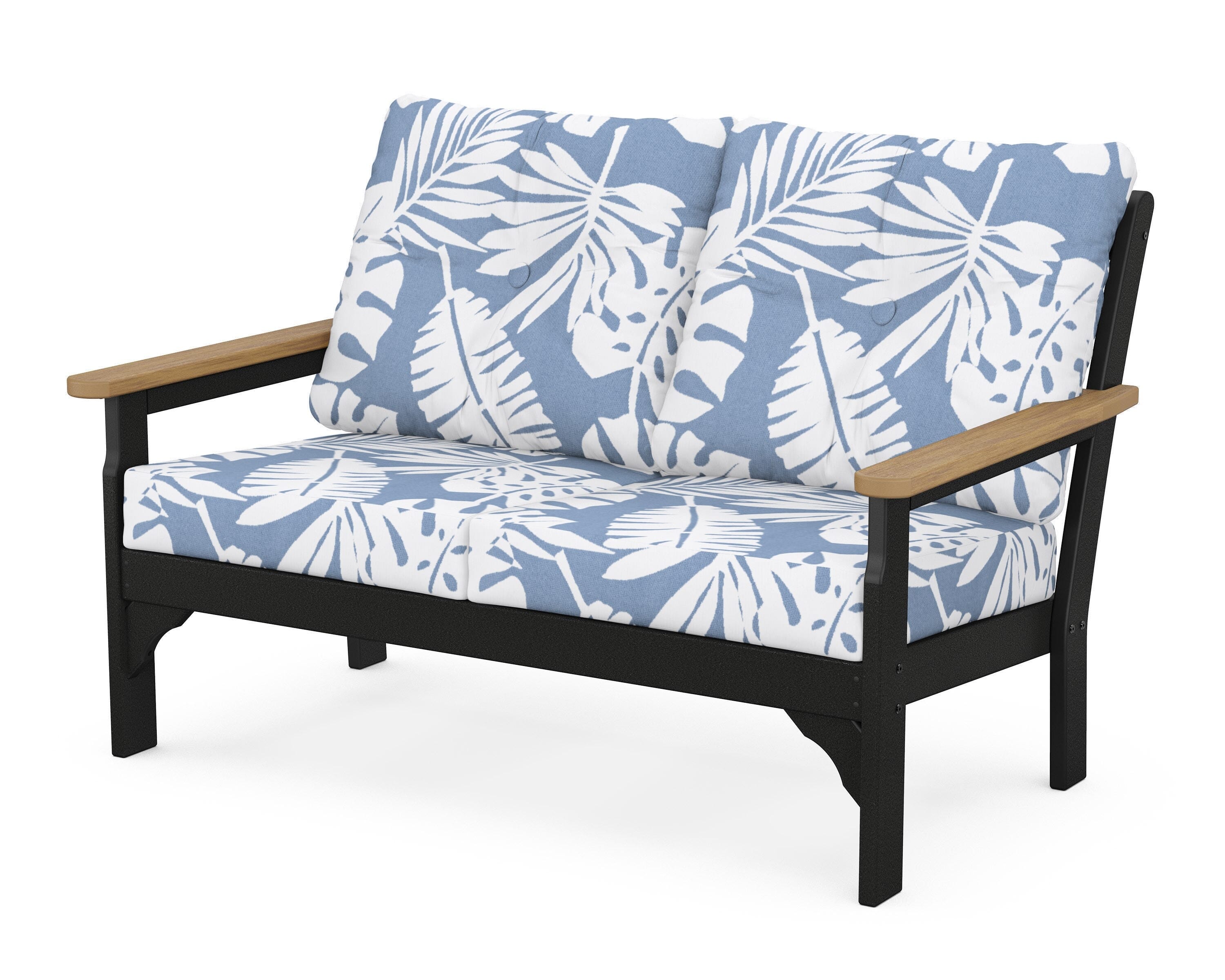 POLYWOOD® Vineyard Deep Seating Loveseat in Black / Natural / Leaf Sky Blue