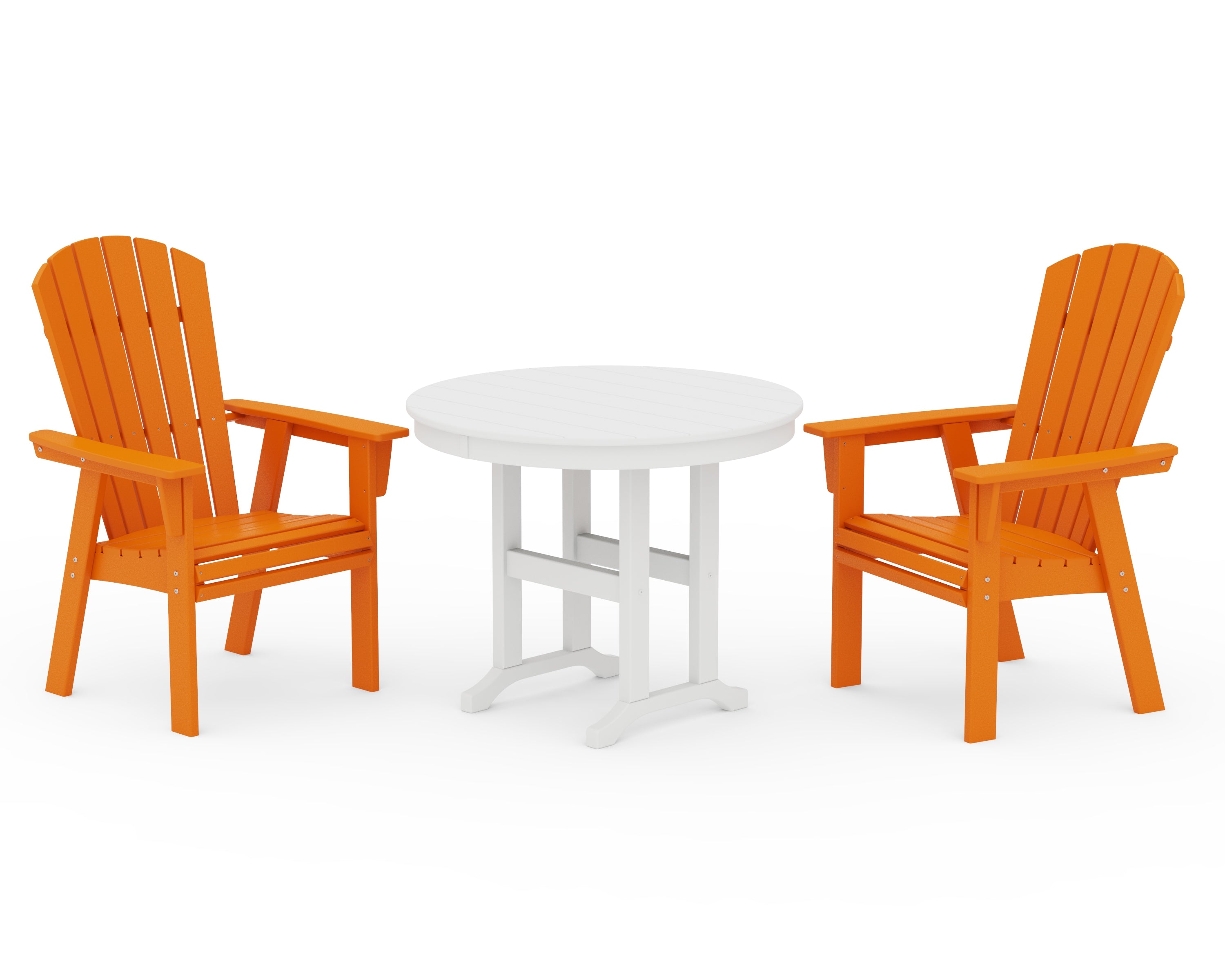POLYWOOD® Nautical Adirondack 3-Piece Round Dining Set in Tangerine / White