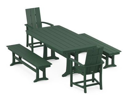 POLYWOOD® Modern Adirondack 5-Piece Dining Set with Trestle Legs in Green