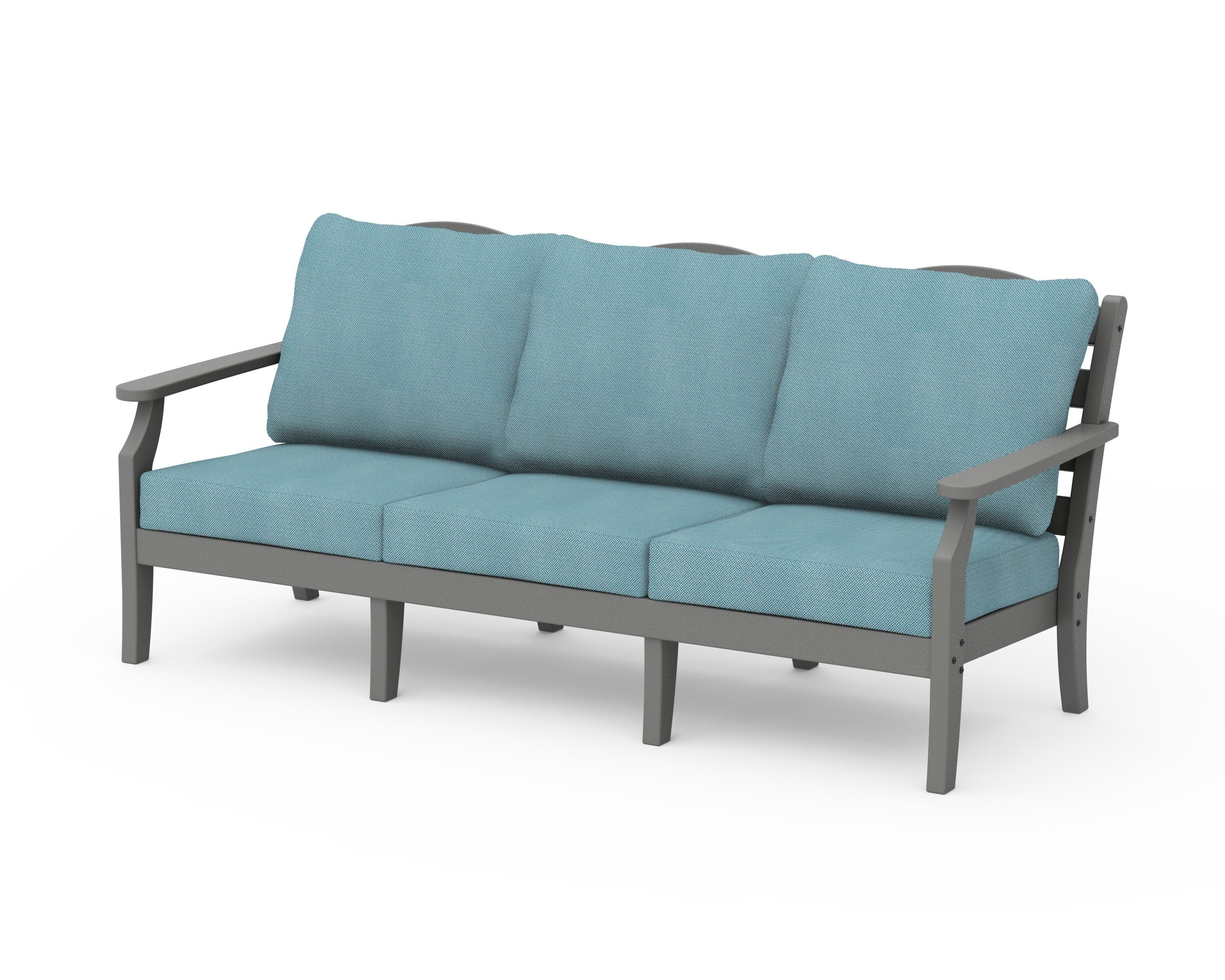 Draper James™ by  POLYWOOD® Savannah Deep Seating Sofa in Slate Grey / Lattice Sky Blue