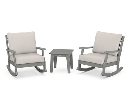 POLYWOOD® Braxton 3-Piece Deep Seating Rocker Set in Slate Grey / Cast Ash