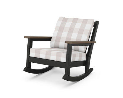 POLYWOOD® Chippendale Deep Seating Rocking Chair in Black / Kona / Buffalo Plaid Dune Burlap