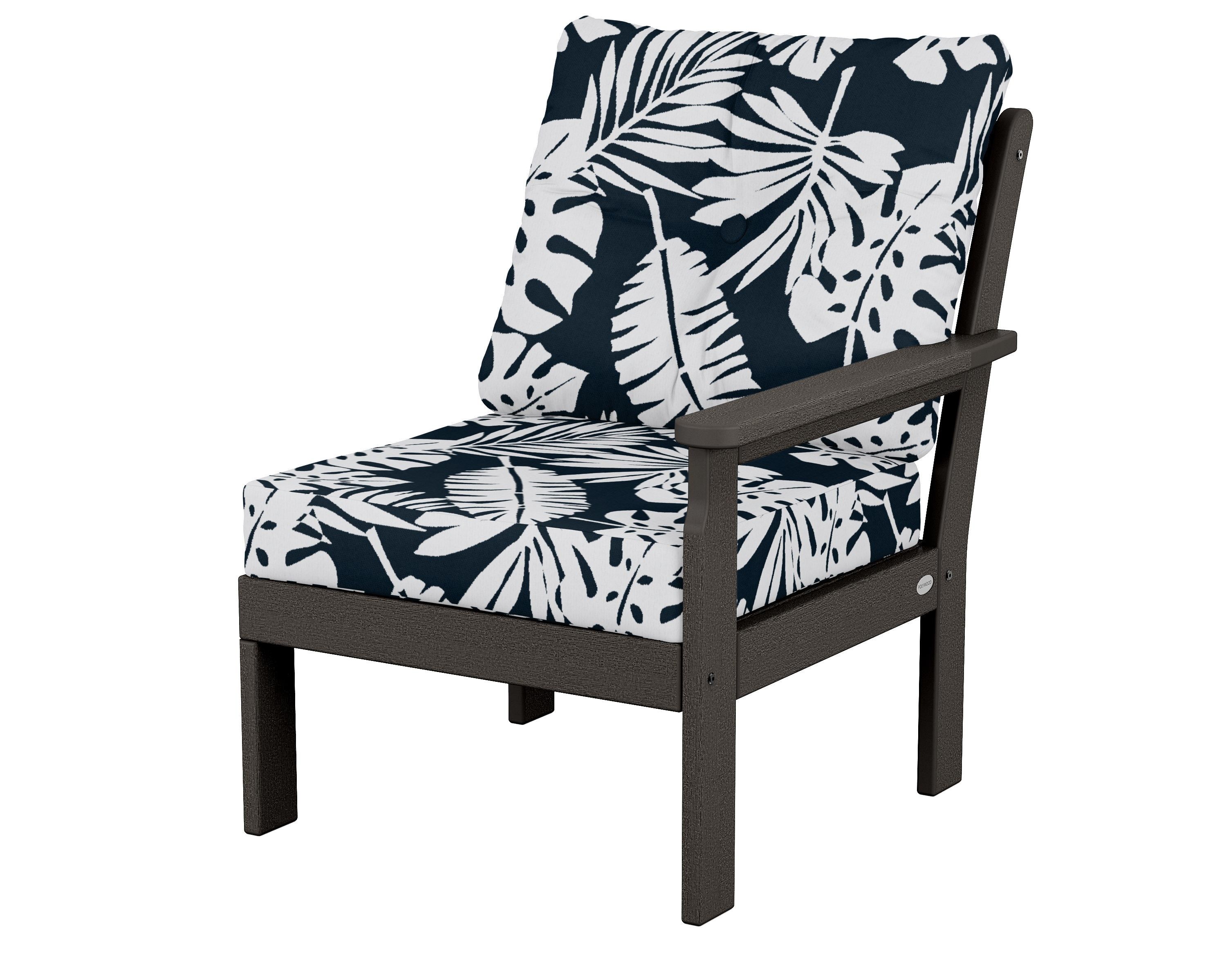 POLYWOOD® Vineyard Modular Right Arm Chair in Vintage Coffee / Leaf Marine Indigo