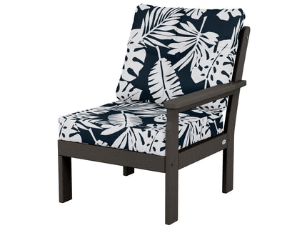 POLYWOOD® Vineyard Modular Right Arm Chair in Vintage Coffee / Leaf Marine Indigo