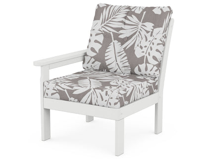 POLYWOOD® Vineyard Modular Left Arm Chair in White / Leaf Grey Mist