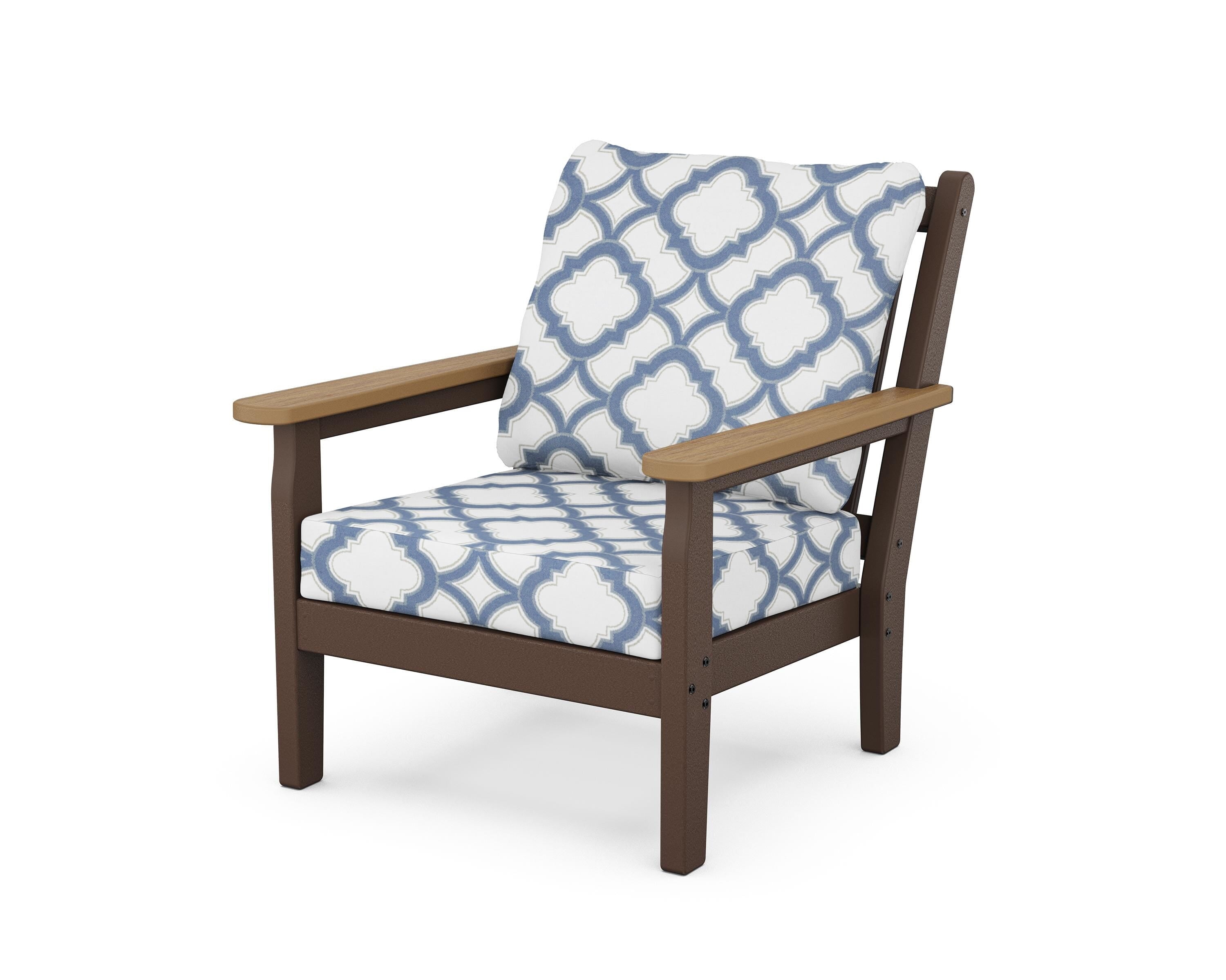 POLYWOOD® Chippendale Deep Seating Chair in Mahogany / Natural / Trellis Sky Blue