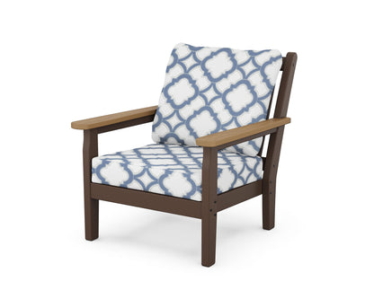POLYWOOD® Chippendale Deep Seating Chair in Mahogany / Natural / Trellis Sky Blue
