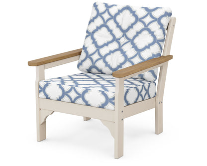 POLYWOOD® Vineyard Deep Seating Chair in Sand / Natural / Trellis Sky Blue