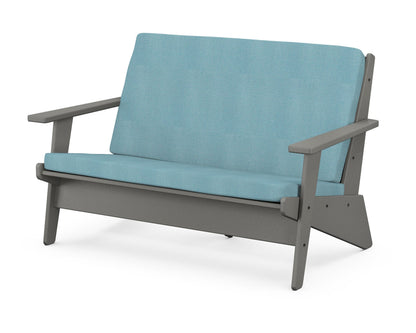 POLYWOOD® Riviera Modern Lounge Loveseat in Slate Grey / Lattice Sky Blue