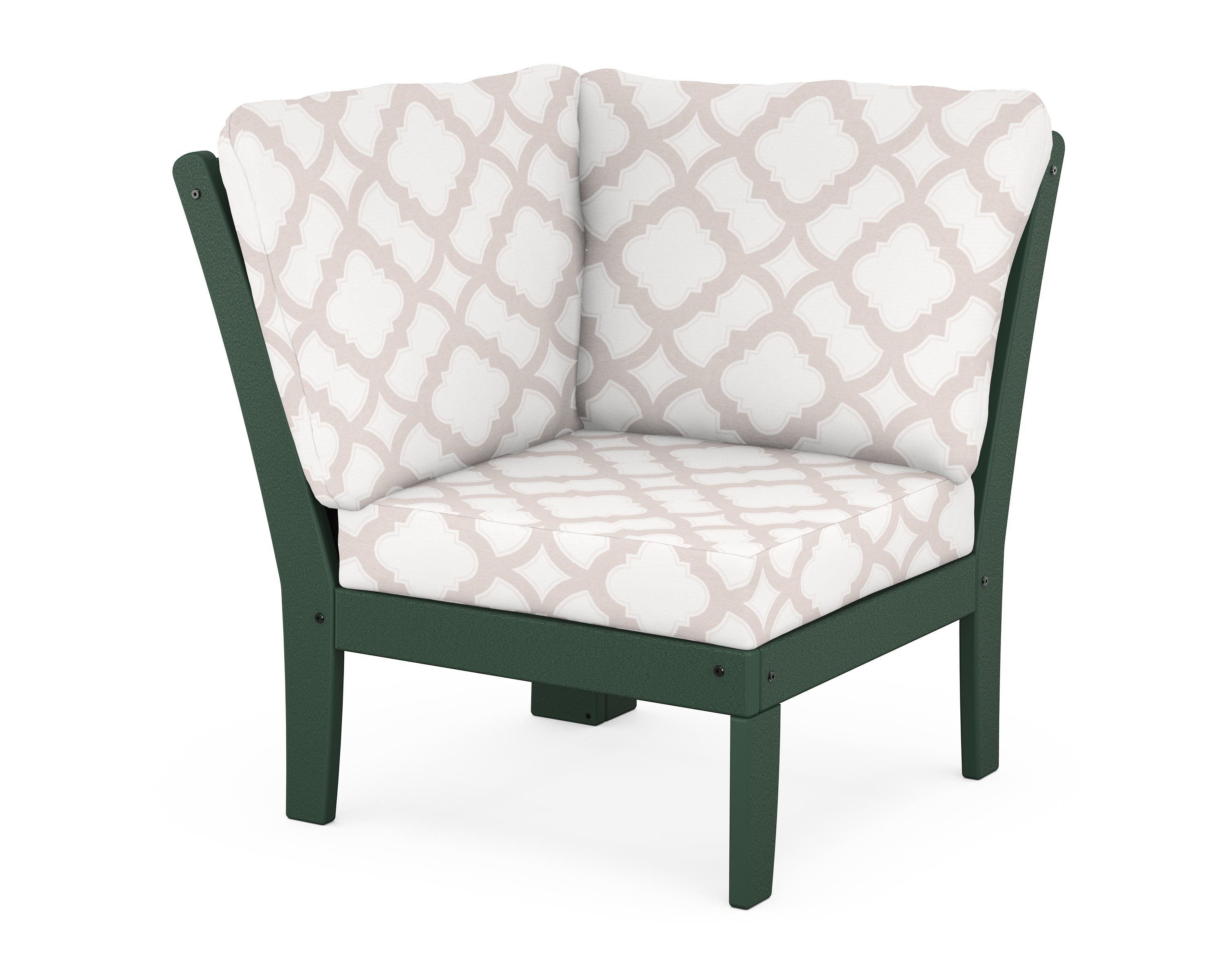 POLYWOOD® Braxton Modular Corner Chair in Green / Trellis Dune Burlap