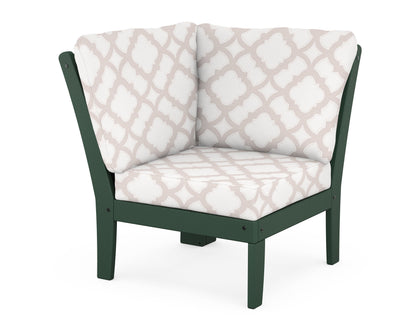 POLYWOOD® Braxton Modular Corner Chair in Green / Trellis Dune Burlap