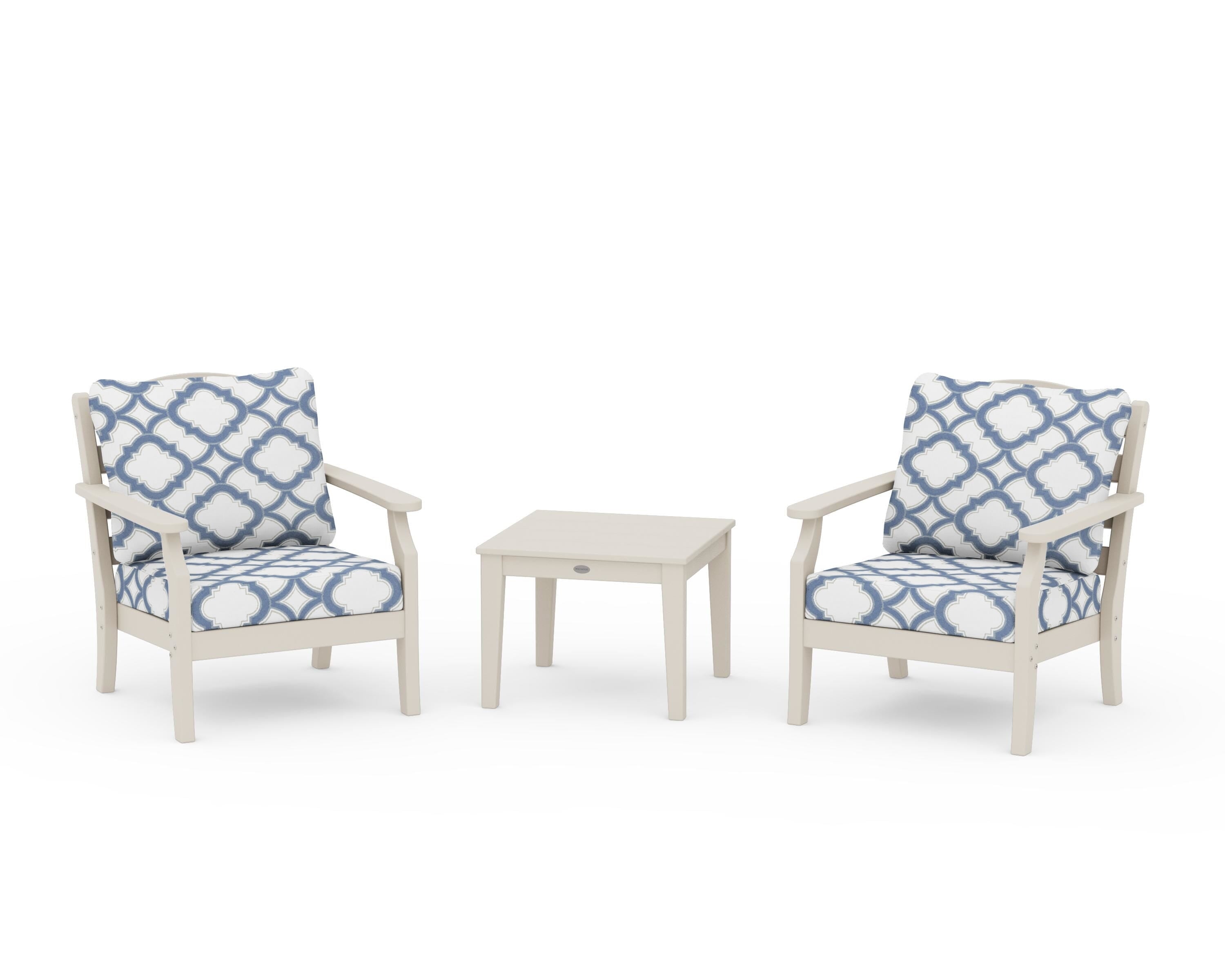 Draper James™ by  POLYWOOD® Savannah 3-Piece Deep Seating Set in Sand / Trellis Sky Blue
