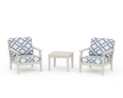 Draper James™ by  POLYWOOD® Savannah 3-Piece Deep Seating Set in Sand / Trellis Sky Blue