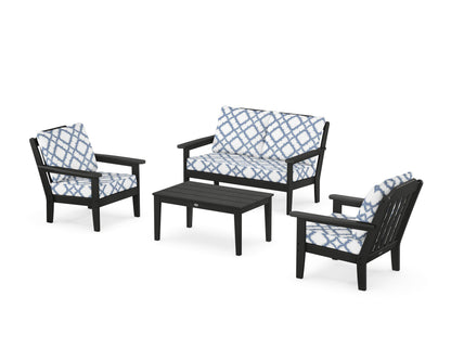 Country Living Cottage 4-Piece Deep Seating Set with Loveseat in Black / Trellis Sky Blue
