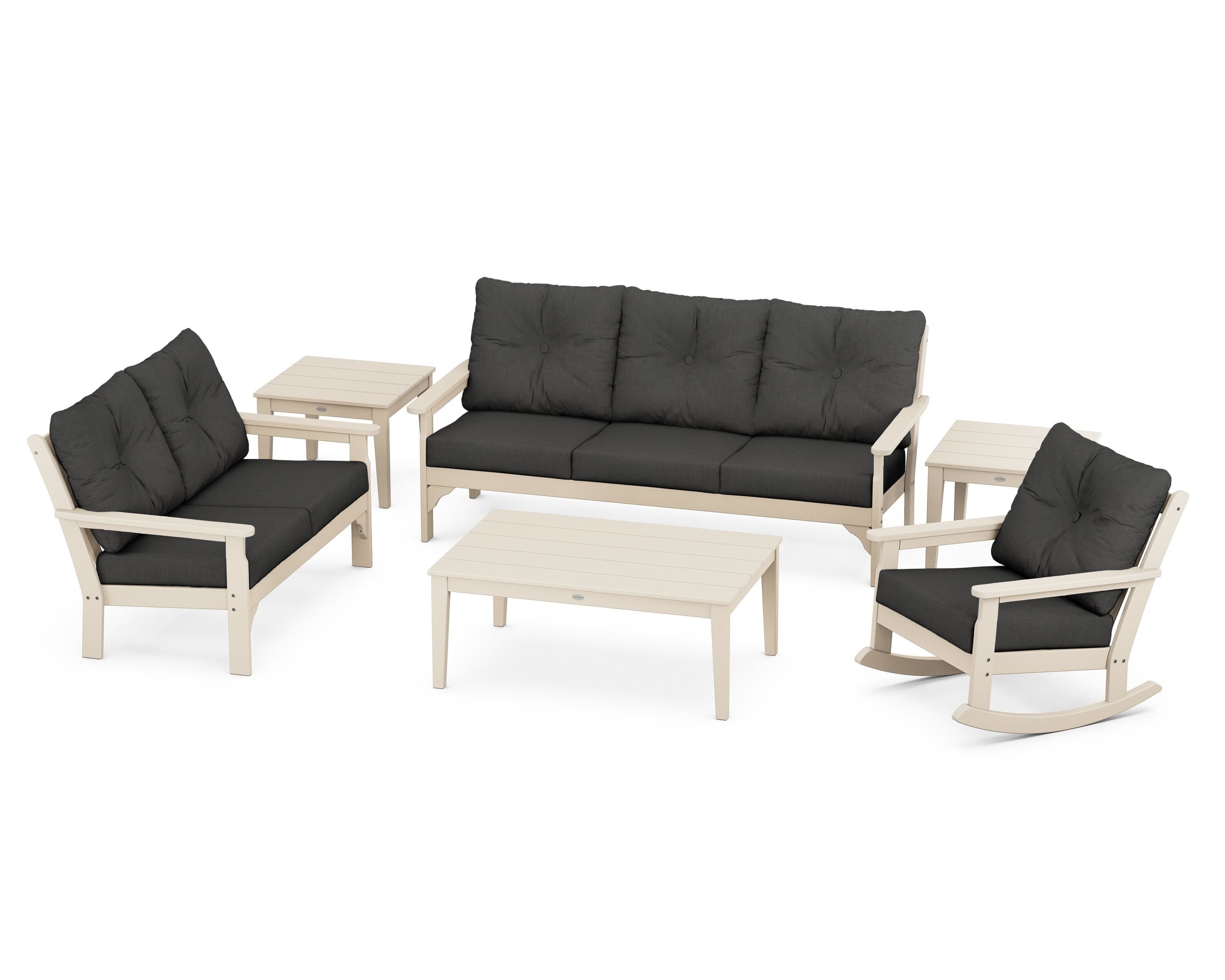 POLYWOOD® Vineyard 6-Piece Deep Seating Set in Sand / Spectrum Carbon