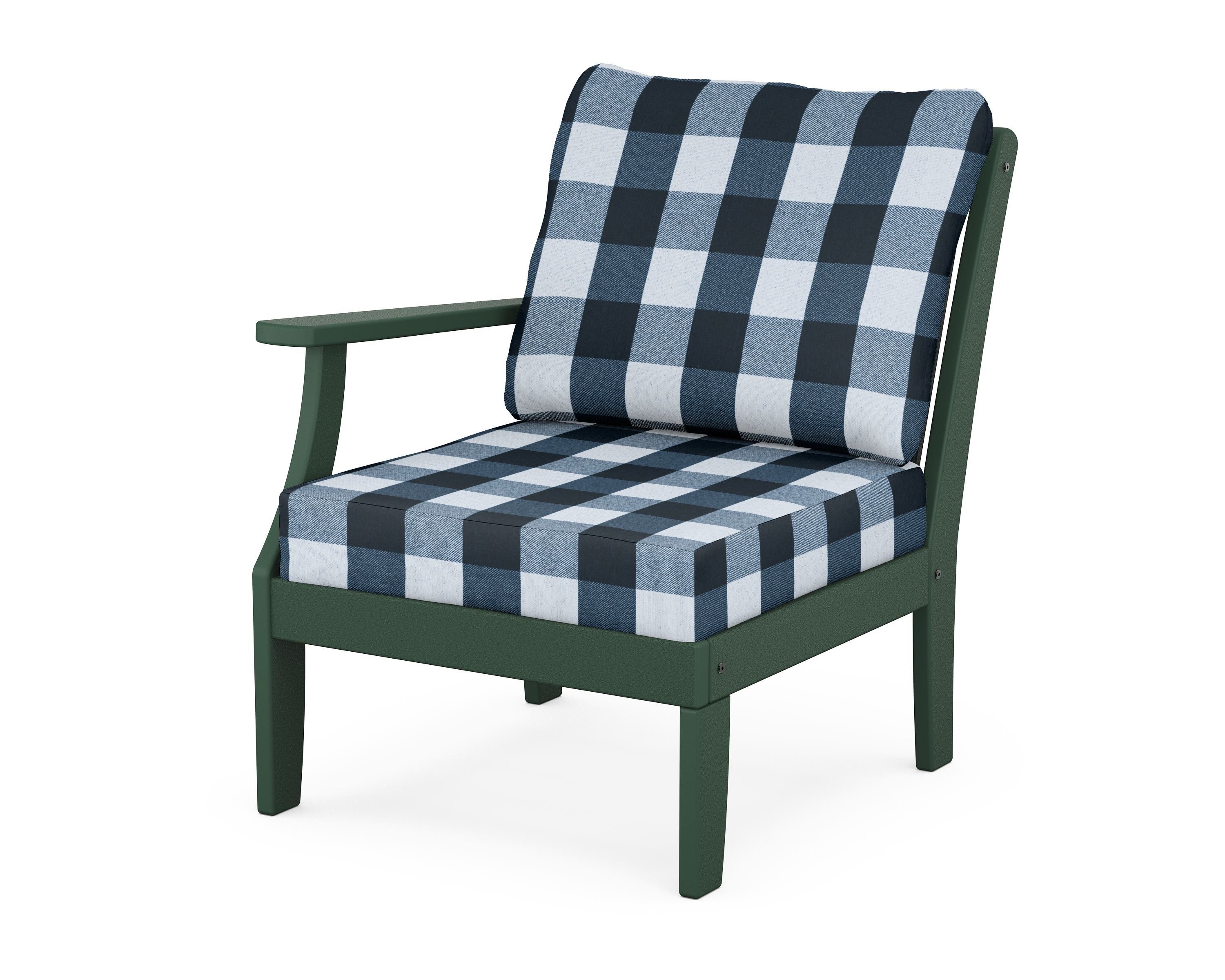 POLYWOOD® Braxton Modular Left Arm Chair in Green / Buffalo Plaid Marine Indigo